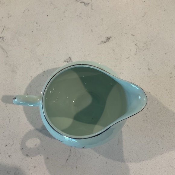 Universal Pottery Creamer Pale Blue w/Pink Flowers & Silver Trim Retro Kitchen - Picture 4 of 10